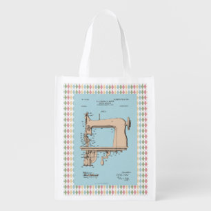 Vintage Sewing Machine Patent Illustration Grocery Bag