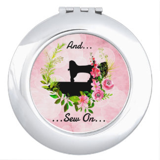 Vintage Sewing Machine Quilting Craft Theme Compact Mirror