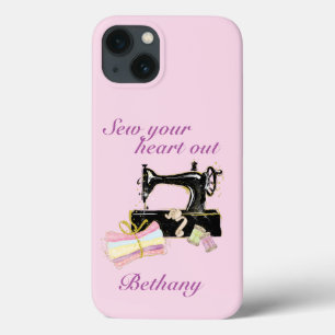 Vintage Sewing Machine Quote Pink iPhone 13 Case
