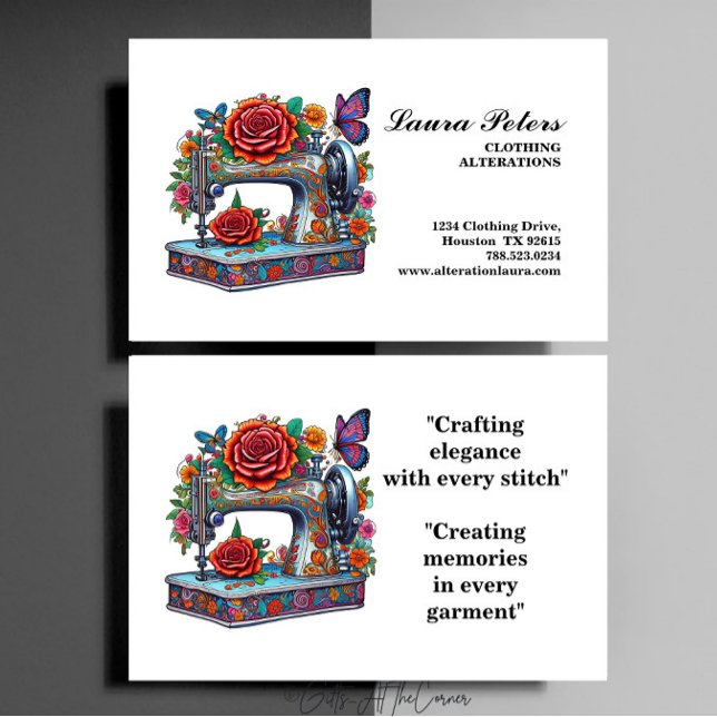 Vintage Sewing Machine Rose Clothing Alteration Business Card (Creator Uploaded)