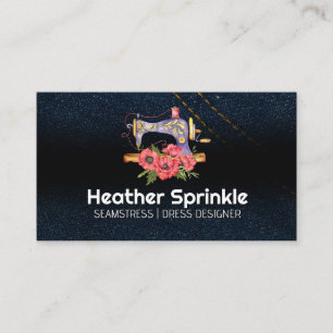 Vintage Sewing Machine   Roses   Jean Fabric Business Card