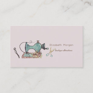 Vintage Sewing Machine Scissors Needle Tailor Business Card