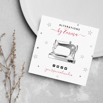 Vintage Sewing Machine Seamstress Social Media   Square Business Card by LovelyVibeZ at Zazzle