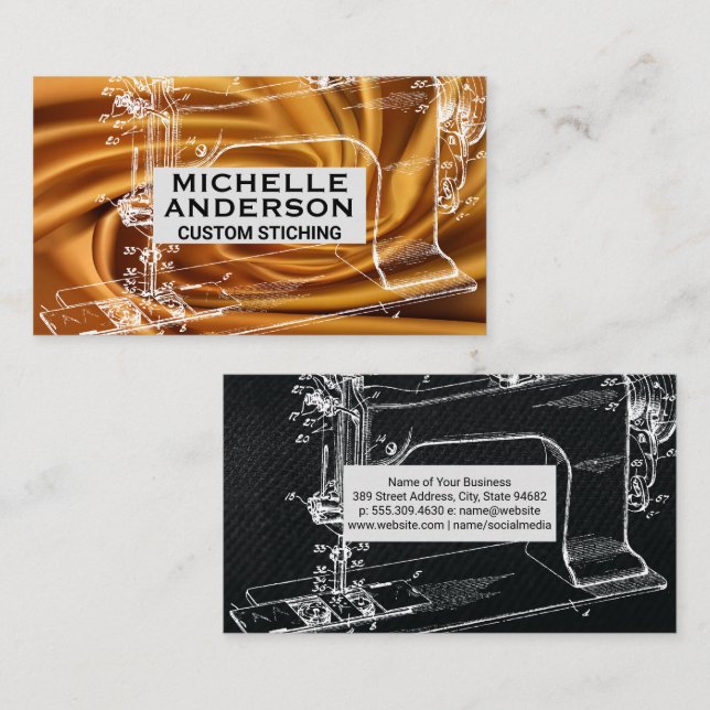 Vintage Sewing Machine | Silk Fabric Business Card (Front/Back)