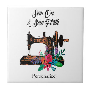 Vintage Sewing Machine with Cute Quote Personalize Ceramic Tile