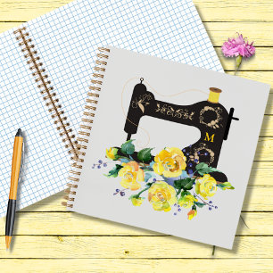 Vintage Sewing Machine Yellow Florals Monogram Notebook