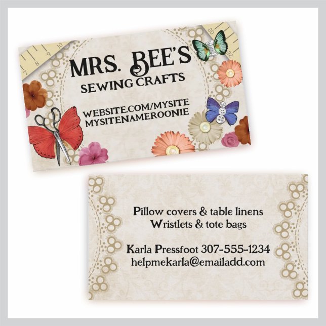 Vintage sewing notions butterflies seamstress card (Creator Uploaded)