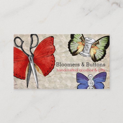 Vintage sewing notions butterflies seamstress card