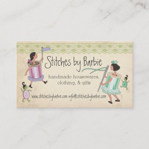 Vintage sewing notions people parade seamstress business card