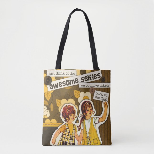 "Vintage Sewing Pattern Art" Selfie Tote Bag (Front)