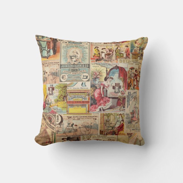 Vintage Sewing Pattern Throw Pillow (Front)