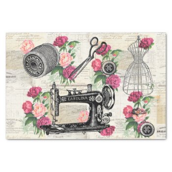 Vintage Sewing Pink Roses French Tissue Paper by 13MoonshineDesigns at Zazzle