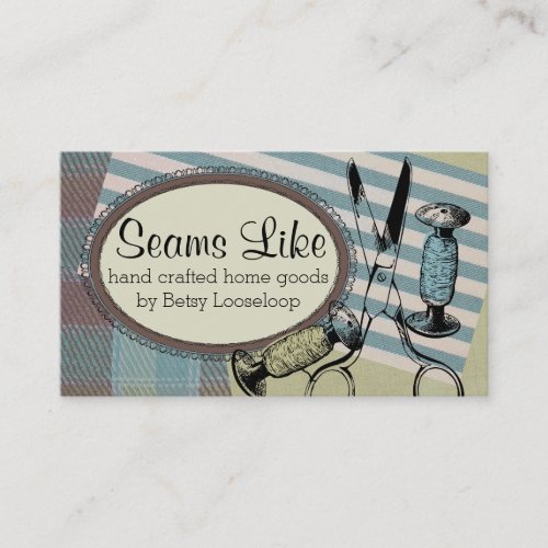 vintage sewing seamstress scissors thread fabric business card