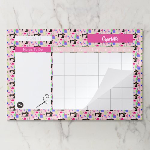 Vintage Sewing Theme Personalized Monthly Calendar Paper Pad