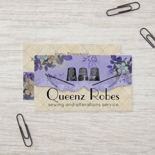 Vintage sewing thimbles seamstress embroidery busi business card