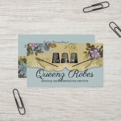 Vintage sewing thimbles seamstress embroidery business card