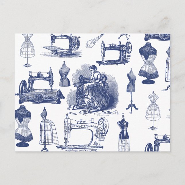Vintage Sewing Toile Postcard (Front)