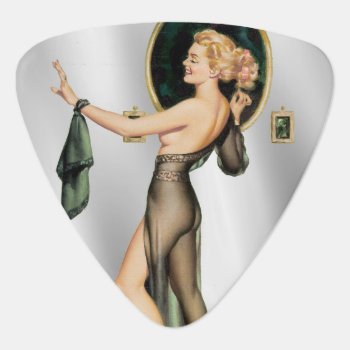 Vintage Sexy Blond Pinup In Sheer Black Silver Guitar Pick by SterlingMoon at Zazzle