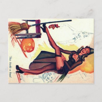 Vintage Sexy Witch Halloween Announcement Card by mrcountscary at Zazzle