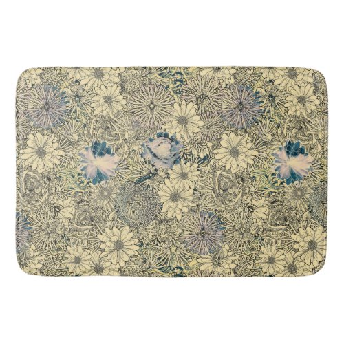 Vintage Shabby Chic Abstract Floral Illustration Bath Mat