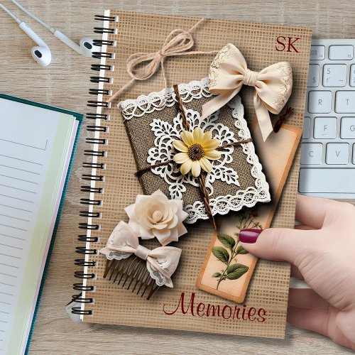 Vintage Shabby Chic and Bows on Hessian Memories Notebook