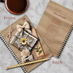 Vintage Shabby Chic and Bows on Hessian Memories Notebook