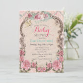 Vintage Shabby Chic Baby Shower Floral  Invitation (Standing Front)