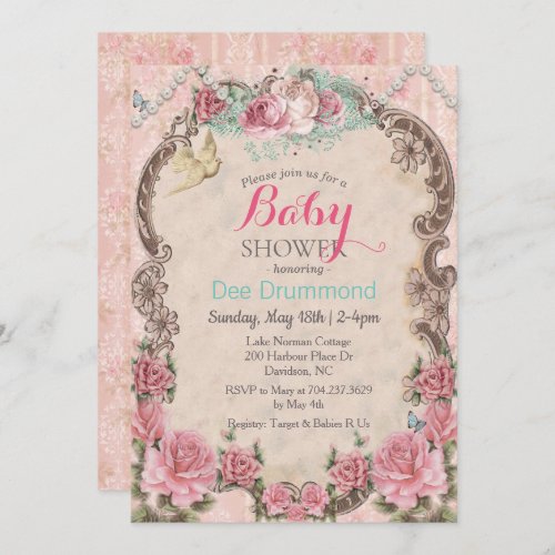 Vintage Shabby Chic Baby Shower Floral  Invitation