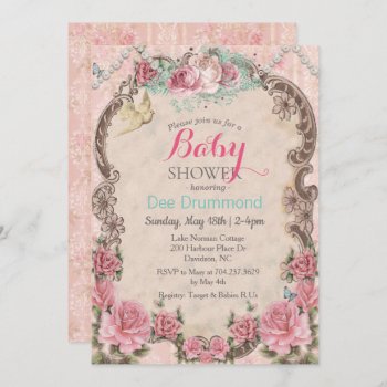 Vintage Shabby Chic Baby Shower Floral  Invitation by PaperandPomp at Zazzle