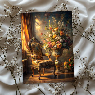 Vintage shabby chic baroque gold armchair roses tissue paper