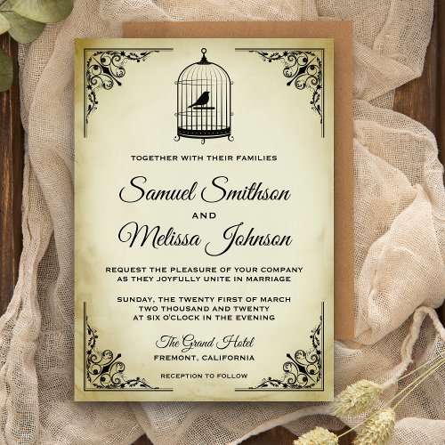 Vintage Shabby Chic Birdcage Wedding Invitation