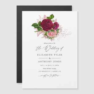Vintage Shabby-Chic Blush and Burgundy Wedding Magnetic Invitation