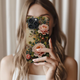 Vintage Shabby Chic Blush Pink Peonies Custom Name iPhone 15 Case