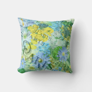 Vintage Shabby Chic Bright Paris Floral Design Throw Pillow