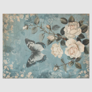 Vintage shabby chic butterfly & roses tissue paper