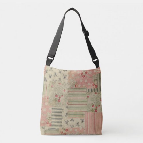 Vintage Shabby Chic Cherry Floral collage  Crossbody Bag