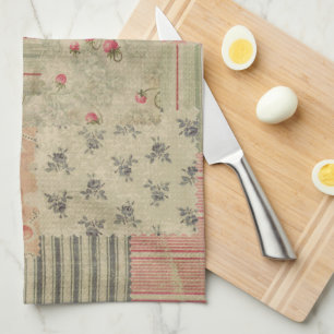 Vintage Shabby Chic Cherry Floral Decoupage Kitchen Towel