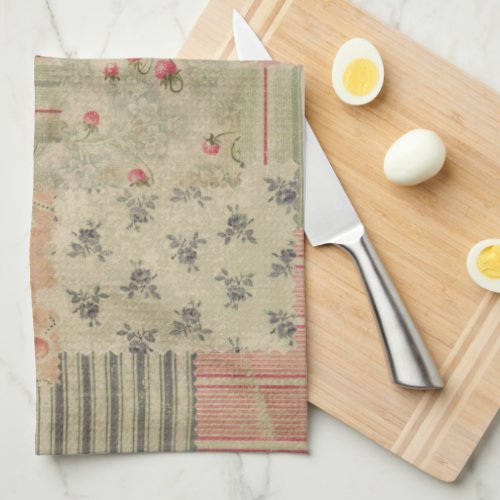 Vintage Shabby Chic Cherry Floral Decoupage  Kitchen Towel