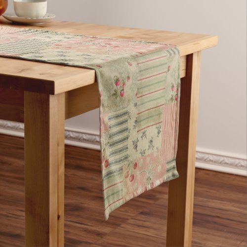 Vintage Shabby Chic Cherry Floral Decoupage   Short Table Runner