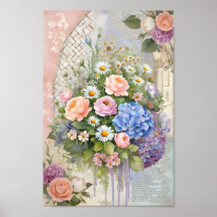 Vintage Shabby Chic Decoupage Cottage Garden Art Poster