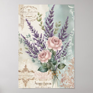 Vintage Shabby Chic Decoupage French Roses Art Poster