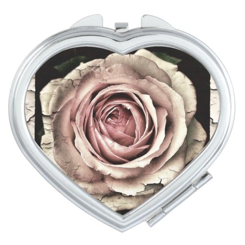 Vintage Shabby Chic Dusky Pink Rose Compact Mirror
