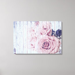 Vintage Shabby Chic Dusky Pink Roses On Blue Wood Canvas Print