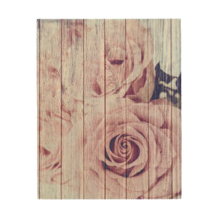 Vintage Shabby Chic Dusky Pink Roses On Wood Wood Wall Art