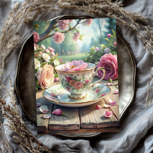 Vintage shabby chic English cup with tea roses Tissue Paper