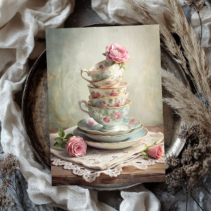 Vintage shabby chic English tea cups roses Tissue Paper