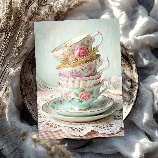 Vintage shabby chic English tea cups roses Tissue Paper (Vintage shabby chic English tea cups roses Tissue Paper)