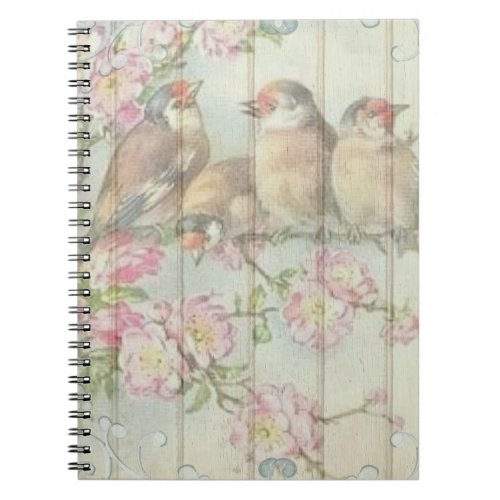 Vintage Shabby Chic Faded Floral Birds Art Design  Notebook