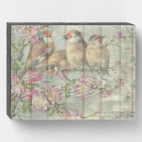 Vintage Shabby Chic Faded Floral Birds Art Design  Wooden Box Sign