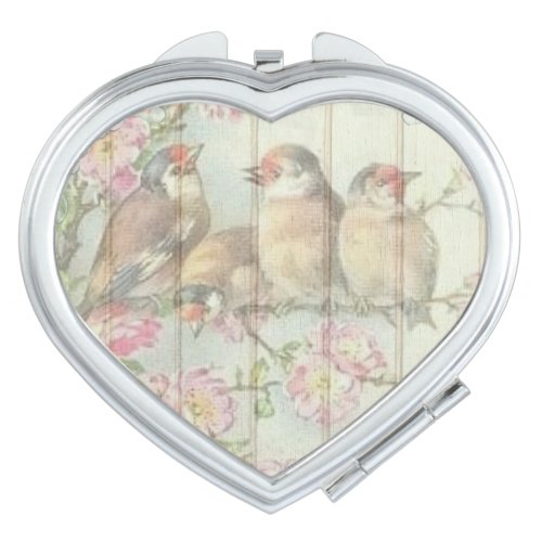 Vintage Shabby Chic Faded Floral Birds Design   Compact Mirror